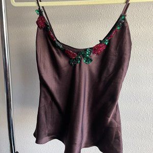 CHOCOLATE VITAGE Y2K FLORAL SEQUIN SILK SLIP
